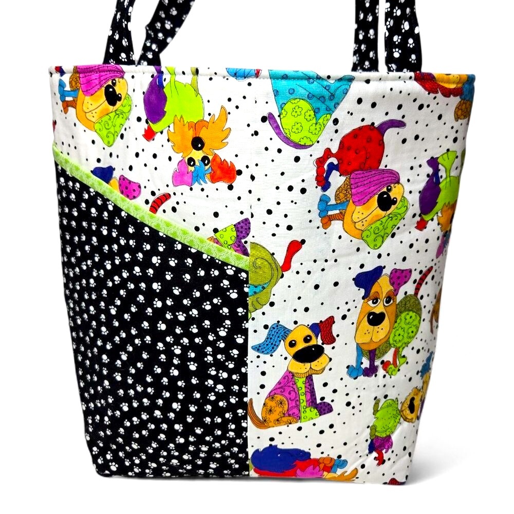 Janie Kelly Watercolor Dog Graphic Tote Bag Pawprint Travel Shopper Soft Body